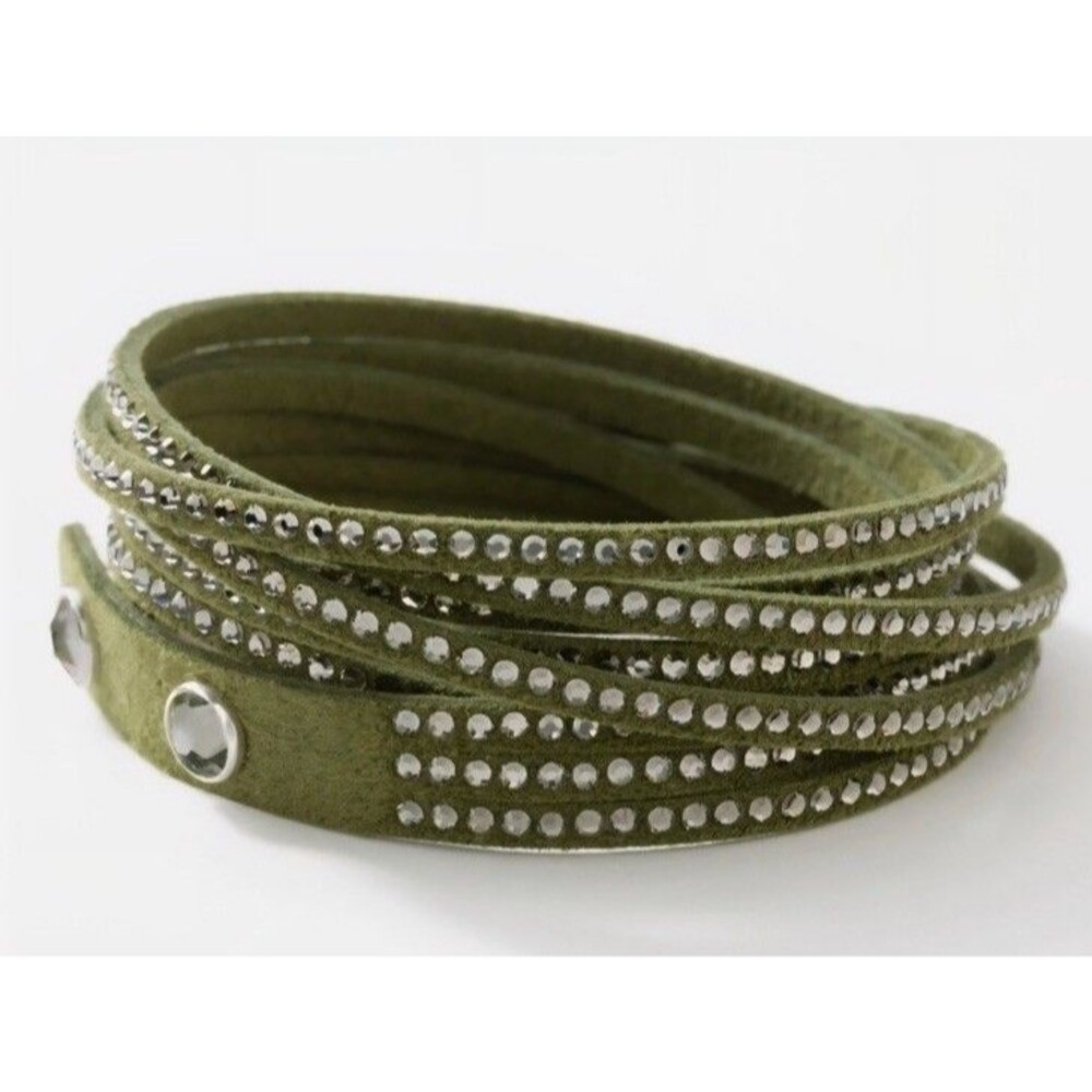 Retired Touchstone Wrap Star Olive Green Alcantara Swarovski Crystals Bracelet - Picture 6 of 6
